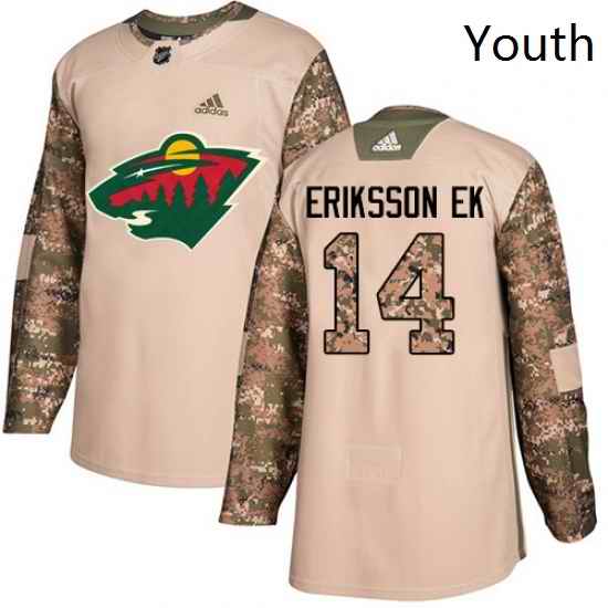 Youth Adidas Minnesota Wild 14 Joel Eriksson Ek Authentic Camo Veterans Day Practice NHL Jersey